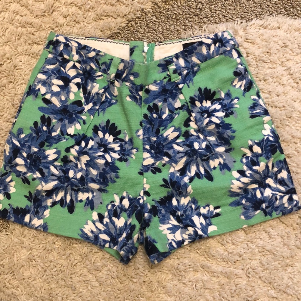 Green J.Crew shorts with blue flowers
